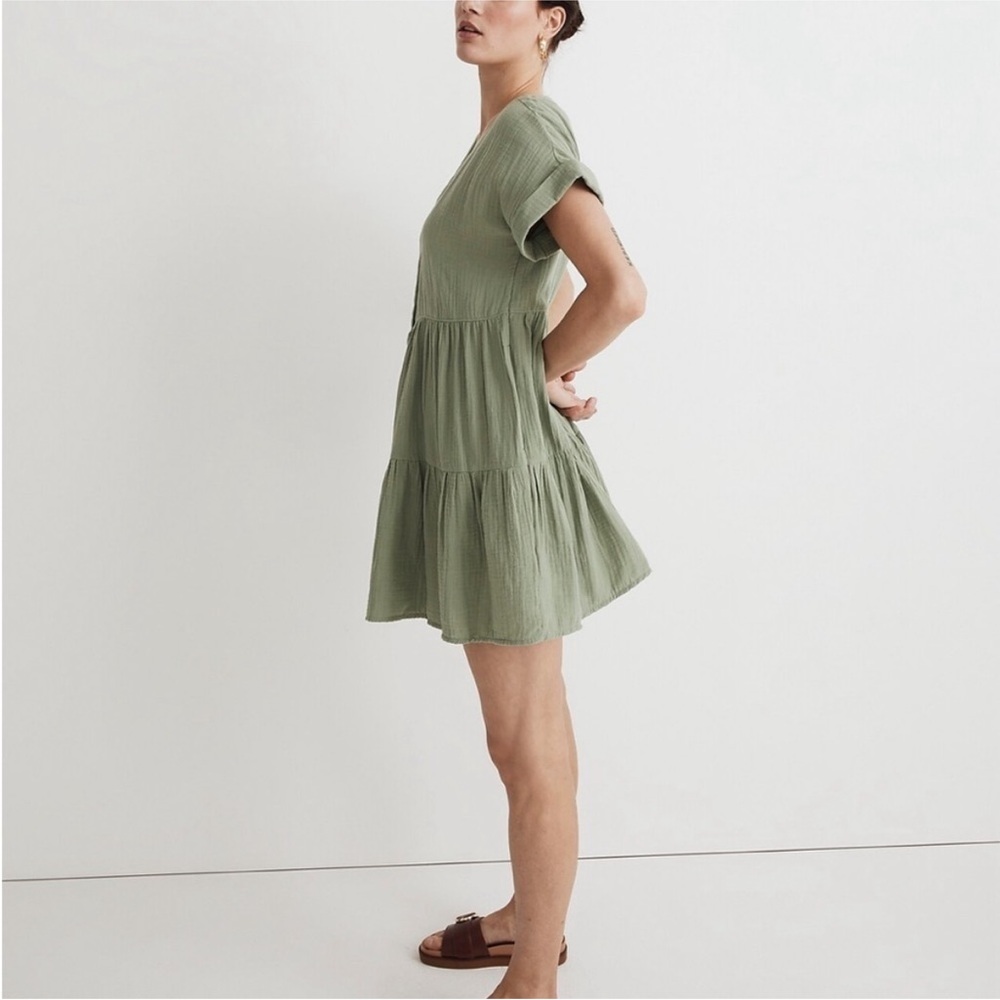 Madewell Sage Green Button-Front Mini Dress - Picture 3 of 10